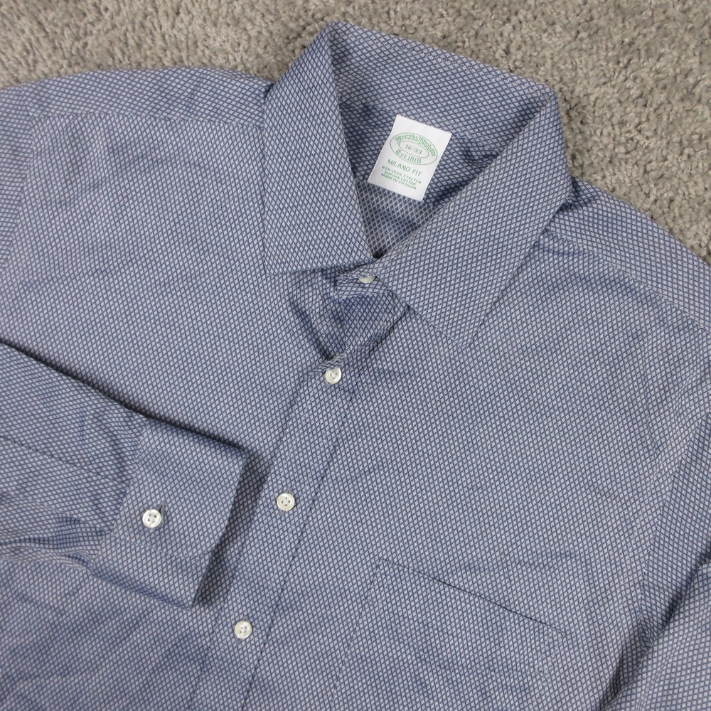 Brooks Brothers Shirt Mens L 16 33 Blue Geometric Milano Slim Dress Button Up